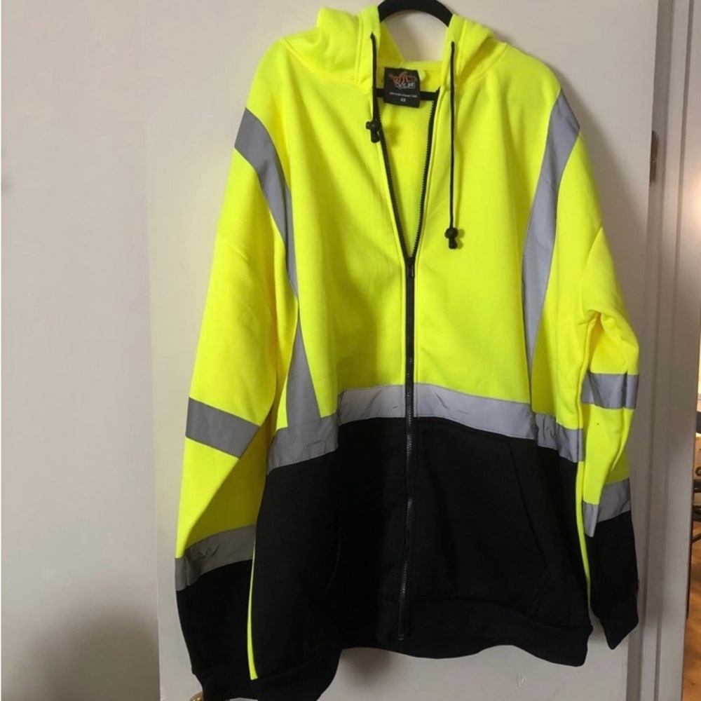 Wild Wear Men’s Size 4X Safety Construction Hooded Jacket Neon Yellow NWOT